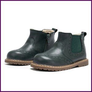 Vintage Leather Embroidered Toddler Girls Boots Mid Calf Water Resistant